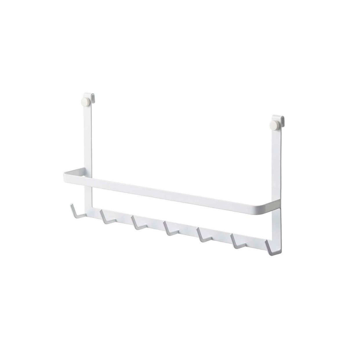Yamazaki Tower Range Hood Hook, Hook Bar That Hangs on the Lip of a Range Hood and Gives Seven Hooks and a Bar for Kitchen Tools and Cloths, Holds 4 kg, Needs a Hood 34.5 cm Wide or More, 34.5 x 6 x 18 cm and 290 g, White or Black