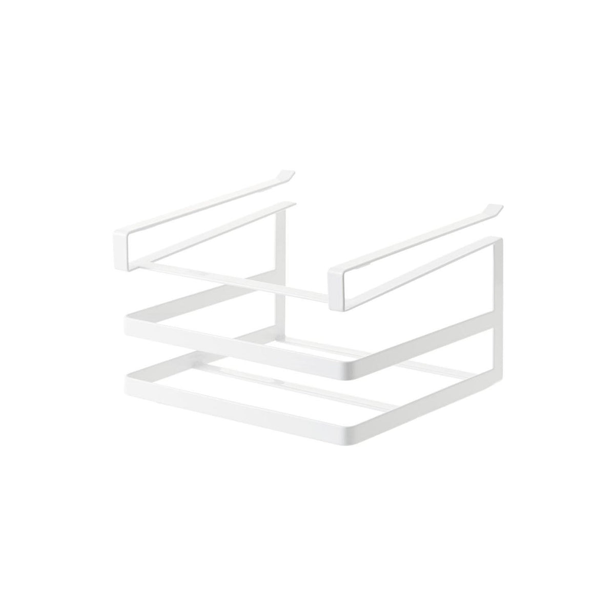 Yamazaki Tower Under-Cabinet Cutting Board and Cloth Hanger, Rack That Slides Onto a Wall Cabinet Shelf to Store Cutting Boards Under It and Hang Cloths on the Bars, Shelf 1.4 to 2 cm Thick, 1 kg Per Tier, 23 x 23.5 x 15.3 cm and 700 g, White