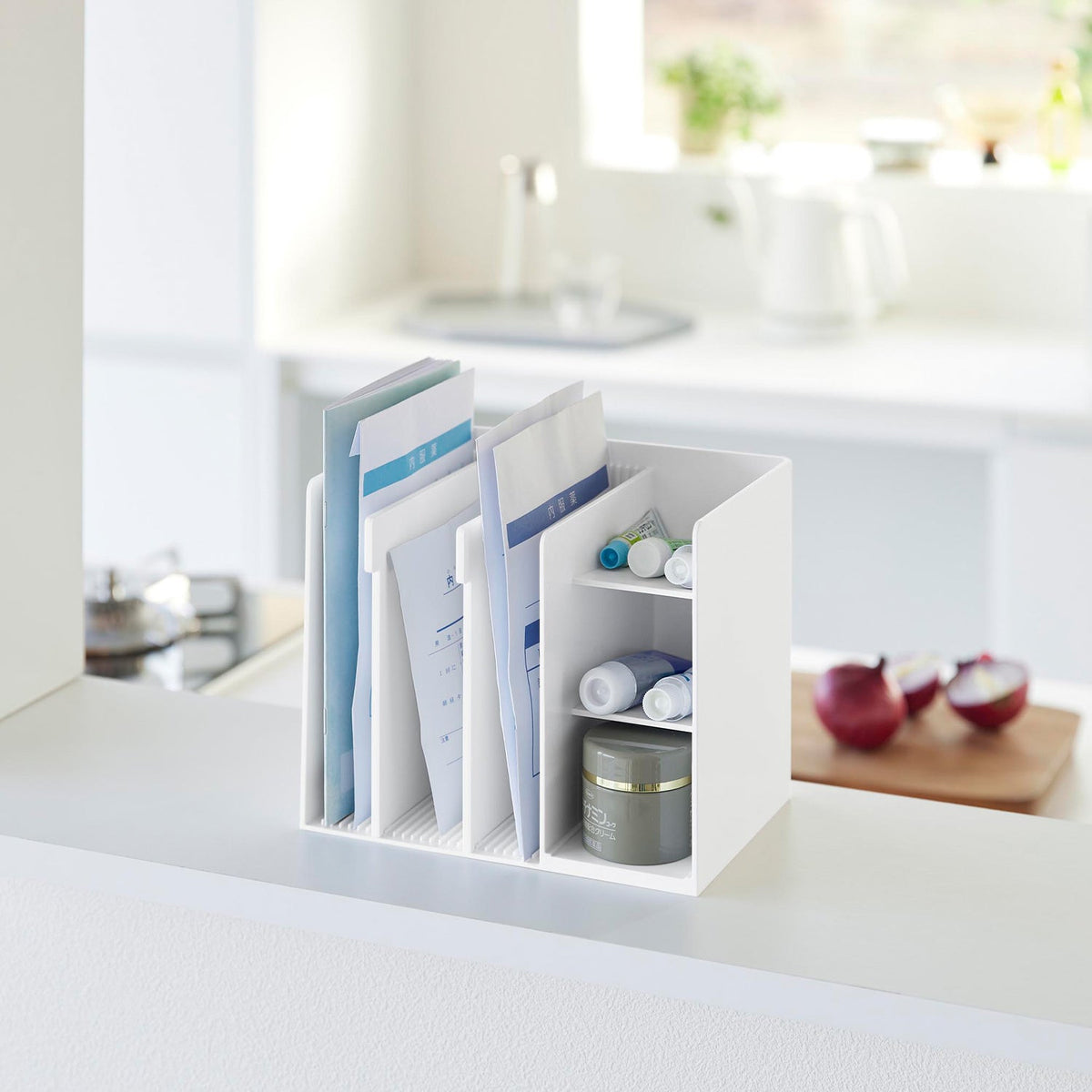 Yamazaki Tower Medicine Storage Rack, Open Divided Rack for Medicines and Small Boxes, 19.5 x 14.4 x 16.2 cm and 485 g, White or Black