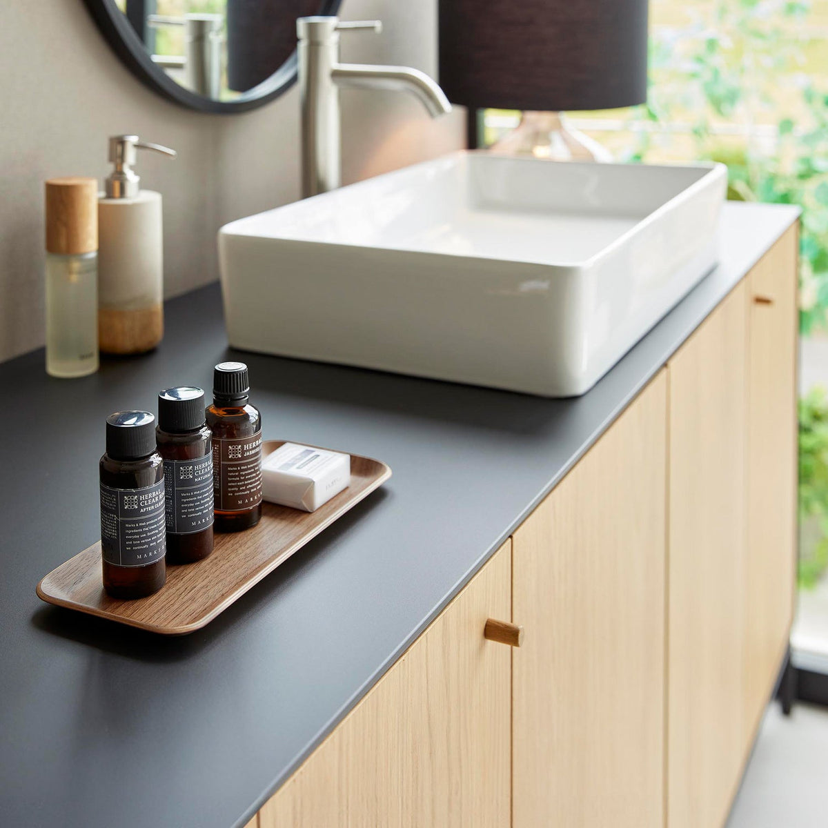 Yamazaki Rin Amenity Tray Long, Long Natural Wood Tray for Toiletries and Longer Items, 25.8 x 10.8 x 1.4 cm and 80 g, Brown or Natural