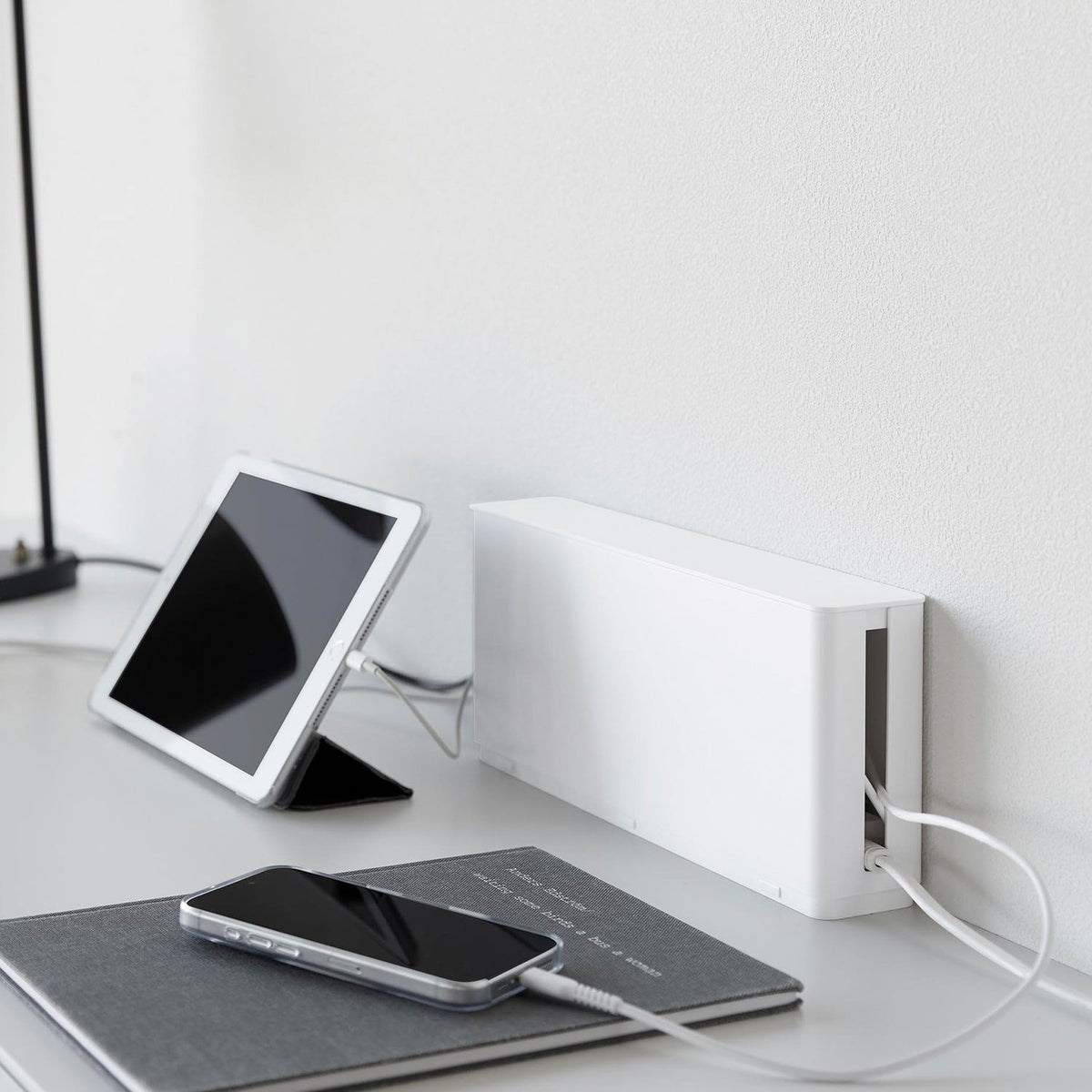 Yamazaki Smart Slim Power Strip Storage Case, Slim Flame-Retardant Case That Hides a Power Strip and Cables, 32.2 x 6.1 x 13.8 cm and 365 g, White or Black