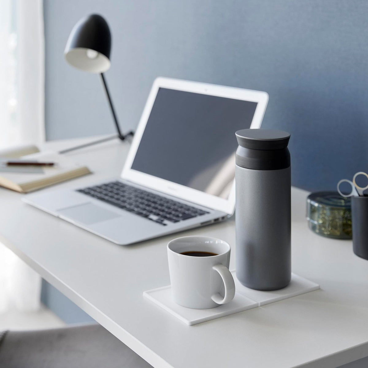 Yamazaki Tower Foldable Double Silicone Coaster, Foldable Silicone Coaster that Opens to Two Surfaces for Two Cups or Folds to One, Heat Resistant to 230 C, 10.5 x 21 x 0.4 cm open; 10.5 x 10.5 x 0.9 cm folded and 75 g, White or Black
