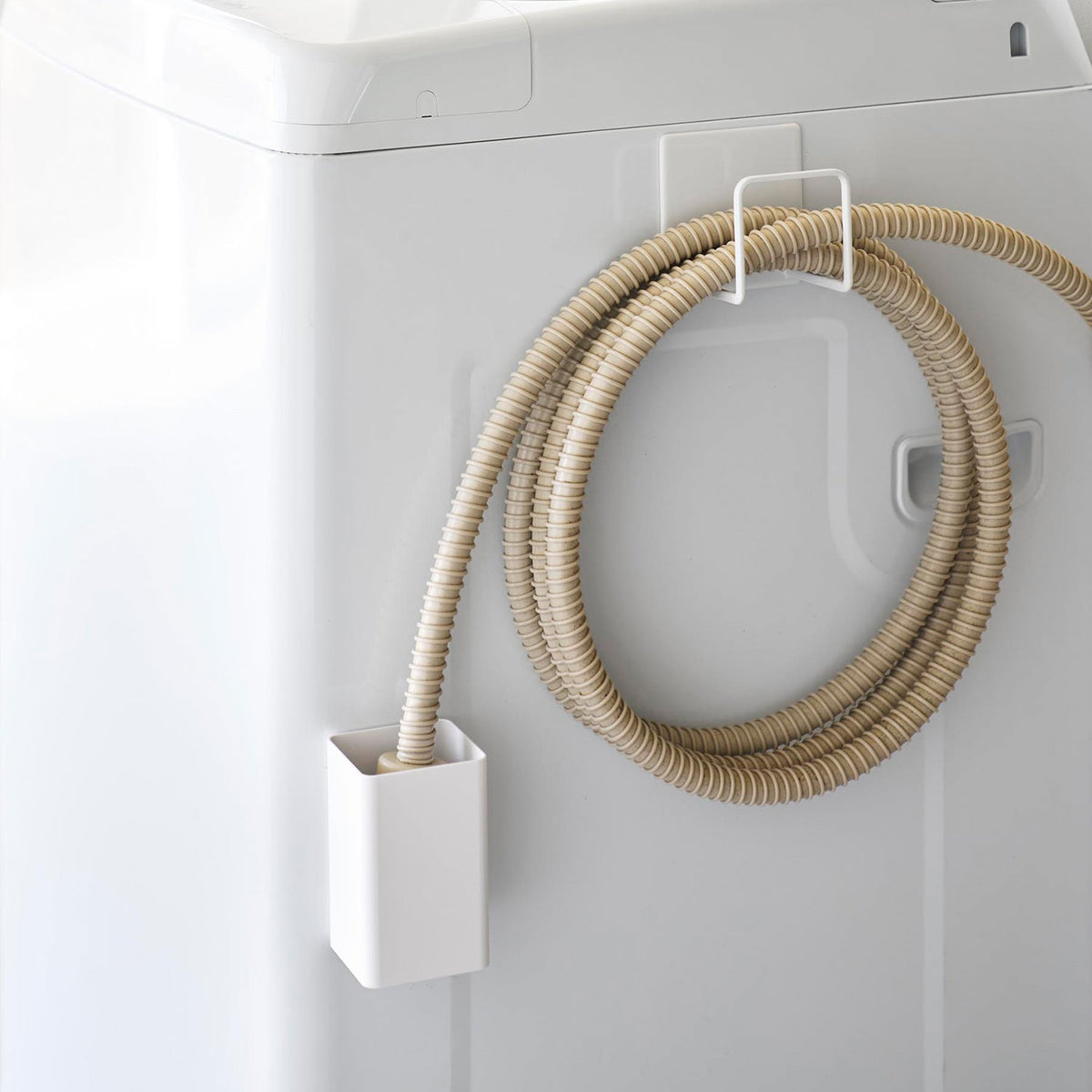 Yamazaki Tower Magnet Washing Machine Hose Hook and Water Tray, Magnet Hook and Drip Tray for a Washing Machine Hose, Sticks to Steel, Hook 9 x 7.4 x 9 cm; tray 7 x 6.8 x 11 cm and 265 g, White or Black