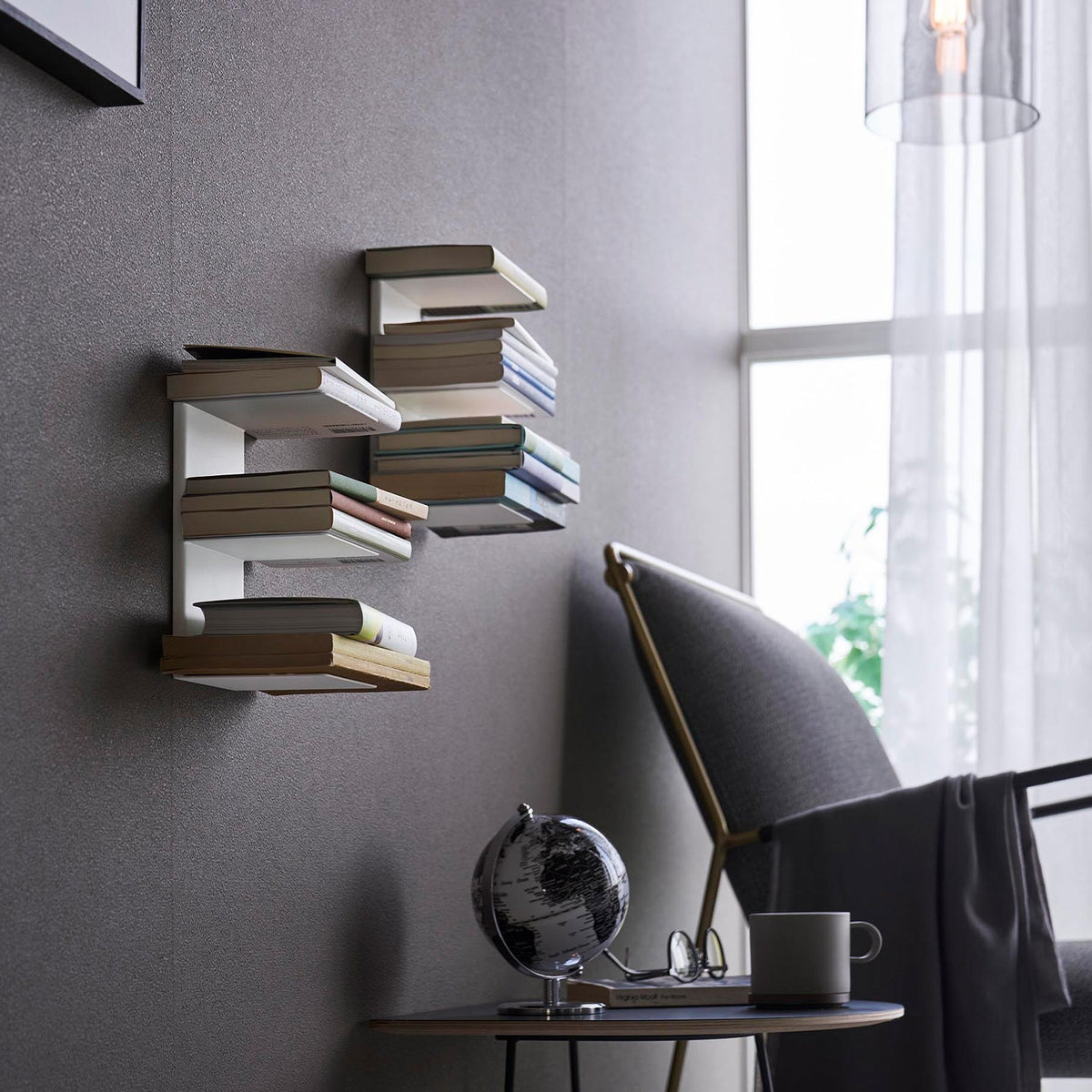 Yamazaki Tower Wall-Mounted Bookshelf, Set of 2, Narrow Wall Shelves for Books, Set of 2, Fixed with Pins or Screws, 10.1 x 10.8 x 18.3 cm each and 605 g, White or Black