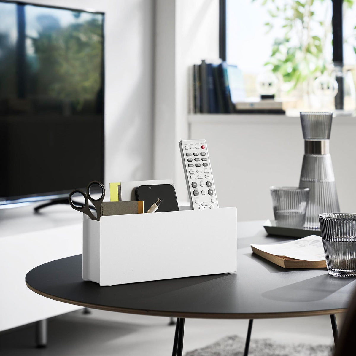 Yamazaki Tower Pen and Remote Control Rack, Steel Desk and Table Rack for Remotes, Pens and Small Items, 25 x 6.3 x 10.6 cm and 1120 g, White or Black