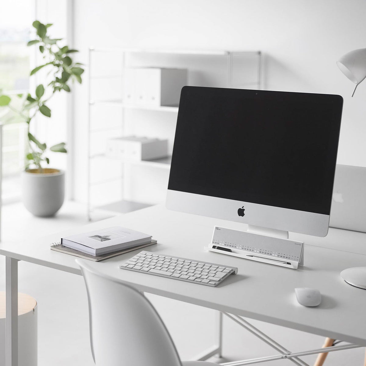Yamazaki Tower Slim Monitor Stand, Slim Steel Stand for Under a Monitor with a Calendar Slot and a Lower Slot for Small Items, 28 x 5.8 x 6.5 cm and 395 g, White or Black