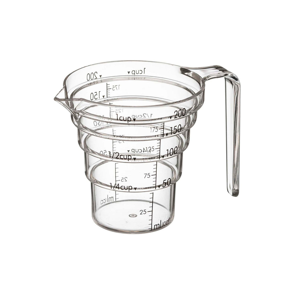 Yamazaki Layer Stepped Measuring Cup 200 mL, Tough Clear Stepped Measuring Cup With a Step Every 50 mL You Can Read From Above, 200 mL Capacity, Microwave and Dishwasher Safe, Heat Safe to 100 C, 12.5 x 8.5 x 8.7 cm and 60 g, Clear