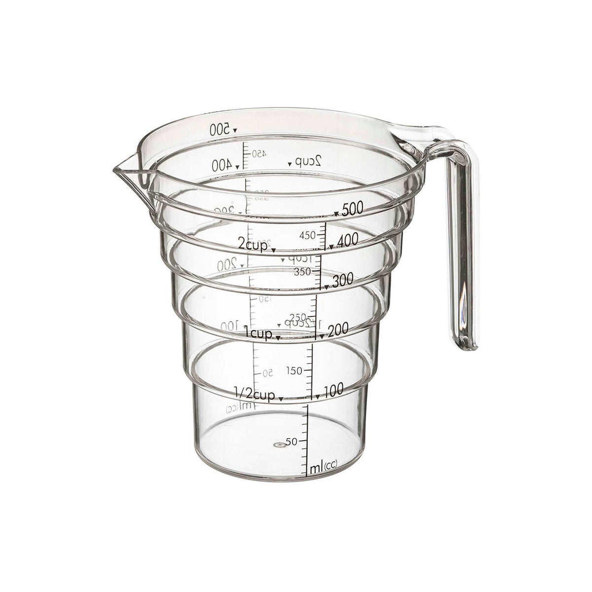Yamazaki Layer Stepped Measuring Cup 500 mL, Tough Clear Stepped Measuring Cup With a Step Every 100 mL You Can Read From Above, 500 mL Capacity, Microwave and Dishwasher Safe, Heat Safe to 100 C, 14.5 x 11 x 12 cm and 100 g, Clear
