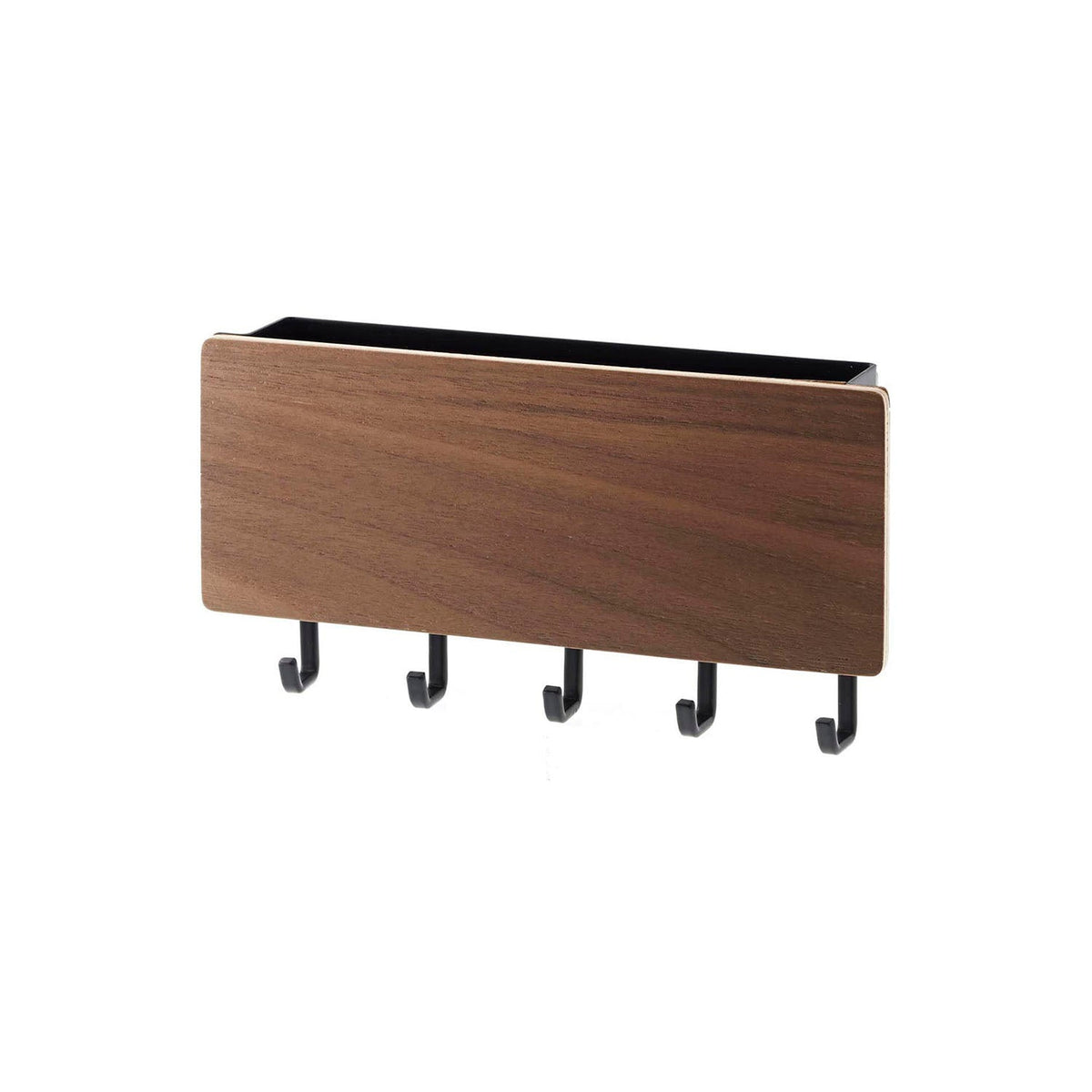 Yamazaki Rin Magnetic Key Hook with Holder, Key Hook With a Tray Holder That Sticks to a Magnetic Entry Door in One Press and Keeps a Seal Stamp at Hand, Wood and Steel, Holds 900 g, 18 x 3 x 9.5 cm and 280 g, Brown or Natural