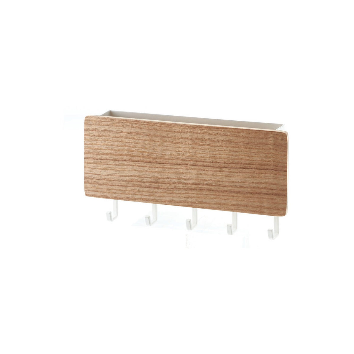 Yamazaki Rin Magnetic Key Hook with Holder, Key Hook With a Tray Holder That Sticks to a Magnetic Entry Door in One Press and Keeps a Seal Stamp at Hand, Wood and Steel, Holds 900 g, 18 x 3 x 9.5 cm and 280 g, Brown or Natural
