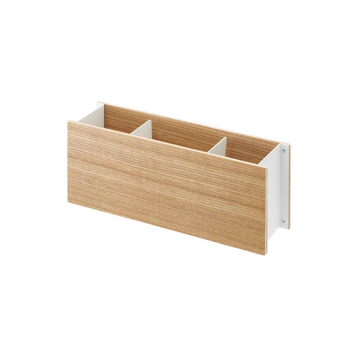 Yamazaki Rin Pen and Remote Control Rack, Wood-Grain Rack for Remotes, Pens and Glasses With Divider Gaps That Hold Postcards and Cards, Steel and Natural Wood, 25 cm Wide, 25 x 7 x 10.2 cm and 500 g, Brown or Natural