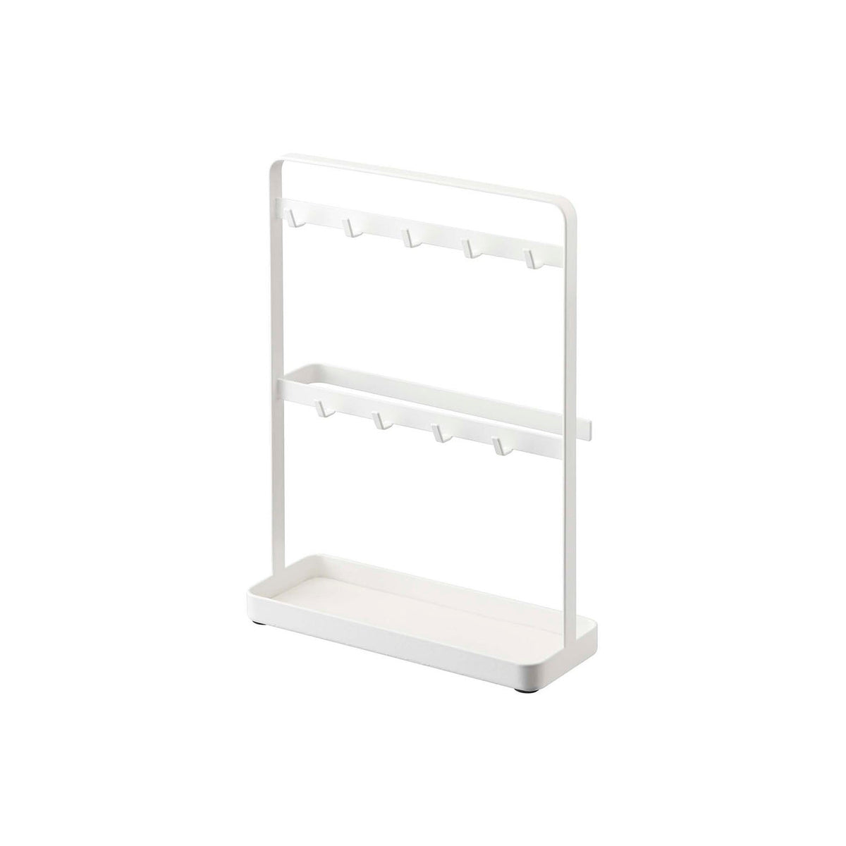 Yamazaki Smart Key Hook Stand, Counter Stand with Nine Hooks and a Rubber-Matted Tray for Keys, Seals and Postcards, 20 x 7.5 x 27 cm and 570 g, White or Black