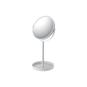 Yamazaki Tower Stand Mirror and Tray, Round Stand Mirror With Flat and Magnifying Sides and a Felt Tray at the Base for Rings, Earrings and Small Cosmetics, 15 cm Mirror, 33 cm Tall, 17.5 x 14 x 33 cm and 500 g, White or Black
