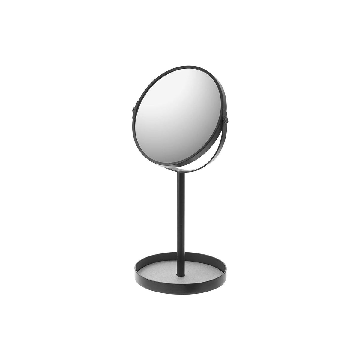 Yamazaki Tower Stand Mirror and Tray, Round Stand Mirror With Flat and Magnifying Sides and a Felt Tray at the Base for Rings, Earrings and Small Cosmetics, 15 cm Mirror, 33 cm Tall, 17.5 x 14 x 33 cm and 500 g, White or Black