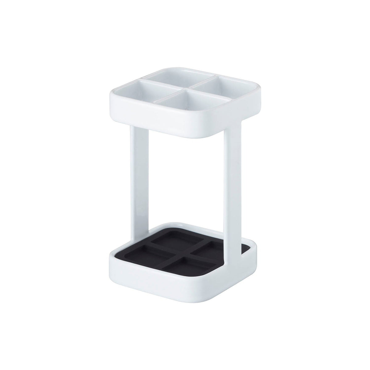 Yamazaki Tower Slim Toothbrush Stand, Tiny Stand That Stores Toothbrushes and Interdental Brushes Slim With Dividers So They Do Not Touch, Removable Silicone Mat Is Easy to Clean, 5.5 cm Square, 5.5 x 5.5 x 9 cm and 145 g, White