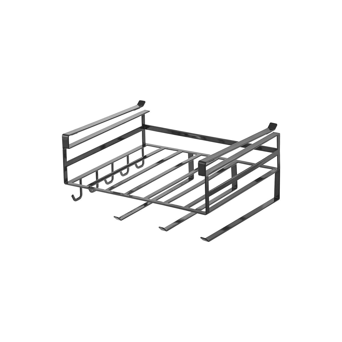 Yamazaki Tower Under-Cabinet Multi-Function Rack, Rack That Hooks Onto a Hanging Cabinet and Gathers Wrap, Trays, Cloths and Kitchen Paper With Three Hangers and Five Hooks, Cabinet Shelf 1.4 to 2.5 cm Thick, 30.5 x 26 x 16 cm and 1100 g, White or Black