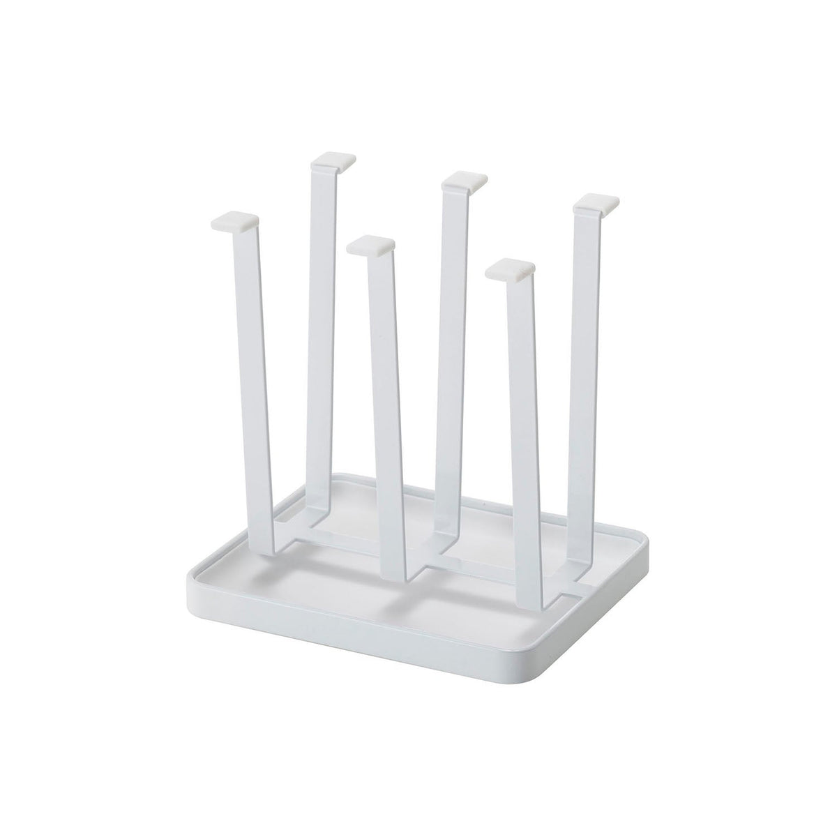 Yamazaki Tower Slim Glass Stand, Slim Stand That Dries 4 to 6 Glasses Upside Down on Silicone-Capped Posts Over a Water Tray, Also Stands Boards and Pot Lids, Glasses up to 7 cm Across, 16 x 13 x 17 cm and 510 g, White or Black