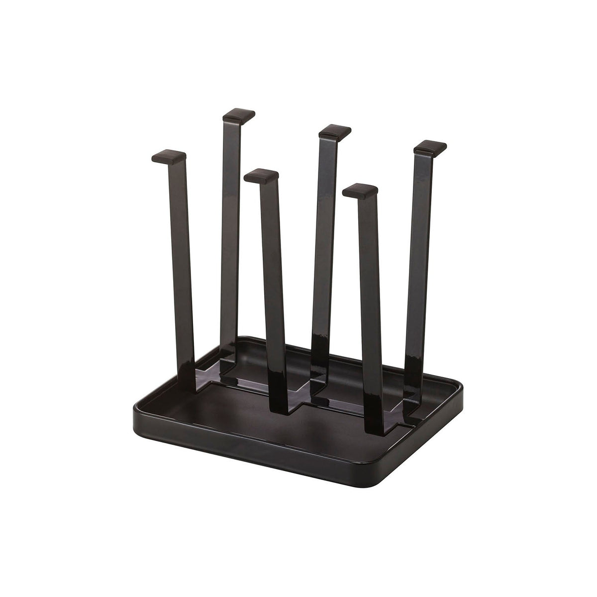 Yamazaki Tower Slim Glass Stand, Slim Stand That Dries 4 to 6 Glasses Upside Down on Silicone-Capped Posts Over a Water Tray, Also Stands Boards and Pot Lids, Glasses up to 7 cm Across, 16 x 13 x 17 cm and 510 g, White or Black