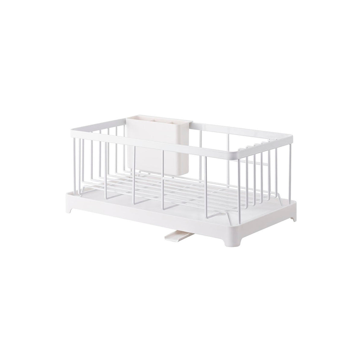 Yamazaki Tower Dish Drying Wire Basket, Wire Drying Basket With a Drain Tray That Steadies Plates Up to 24 cm and a 38 cm Cutting Board, Flat Base for Cups, Cutlery Pocket, Holds 8 kg, 42 x 23 x 17 cm and 1800 g, White or Black