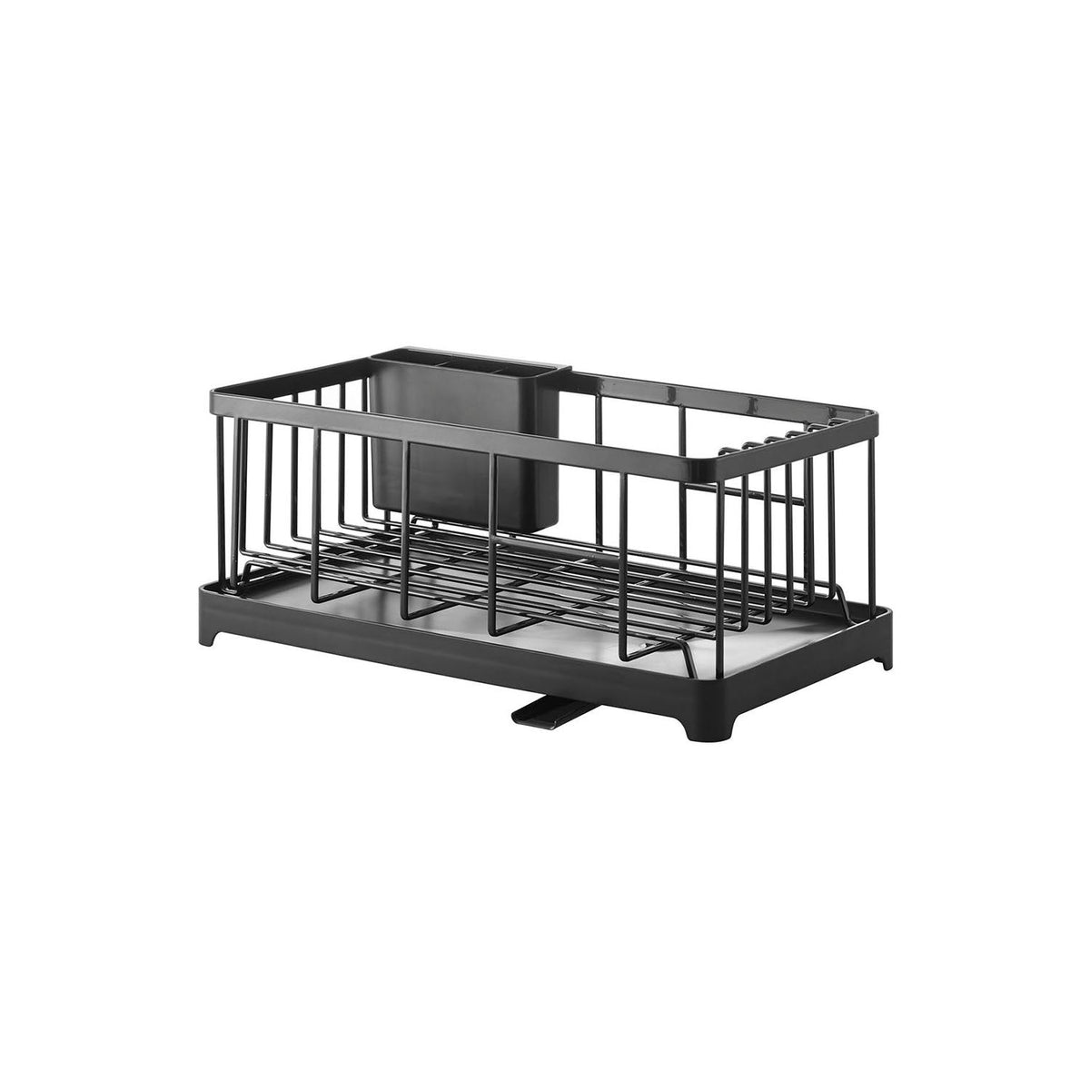 Yamazaki Tower Dish Drying Wire Basket, Wire Drying Basket With a Drain Tray That Steadies Plates Up to 24 cm and a 38 cm Cutting Board, Flat Base for Cups, Cutlery Pocket, Holds 8 kg, 42 x 23 x 17 cm and 1800 g, White or Black