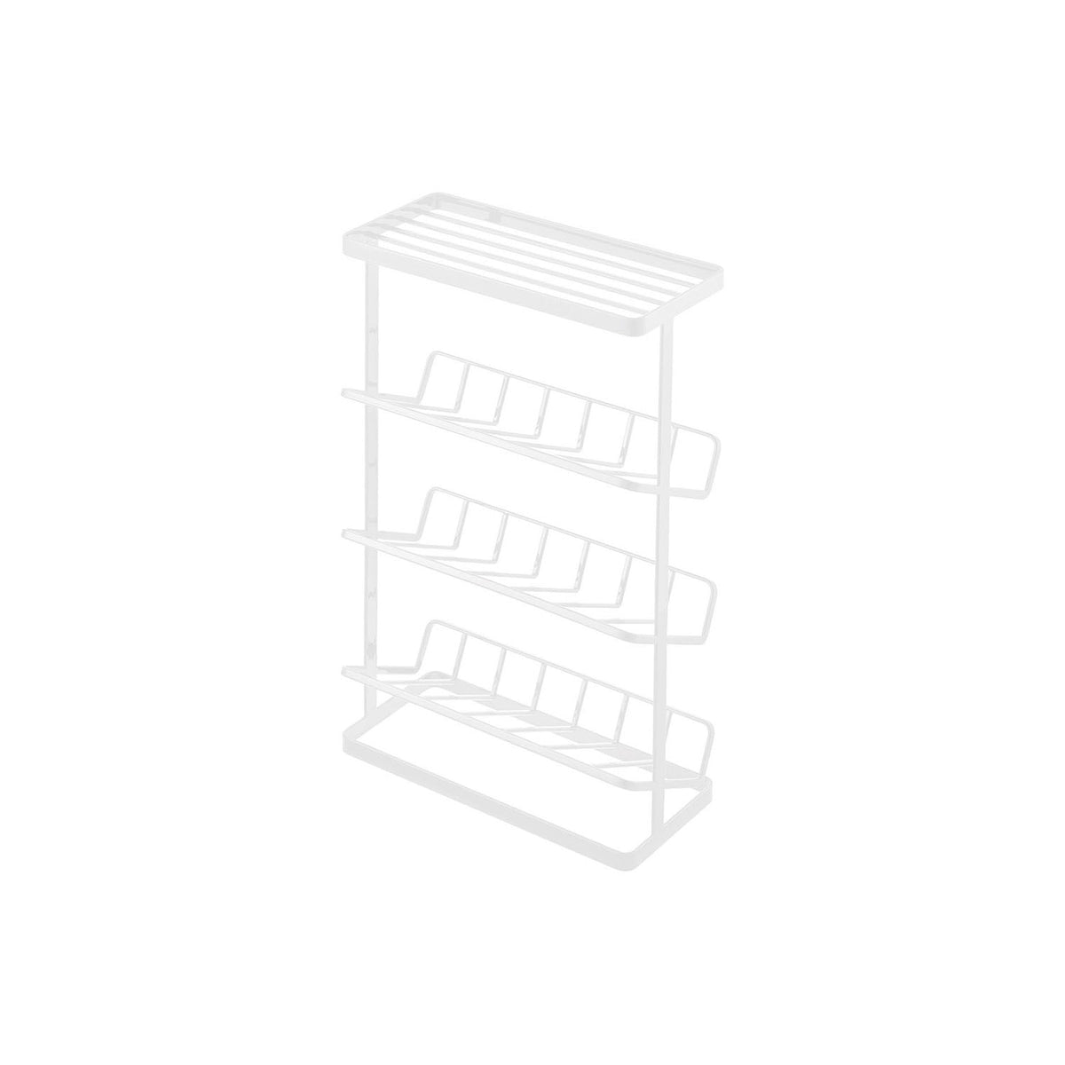 Yamazaki Tower Bath Bottle Rack, Slim Rack That Stores Nine Bath Dispenser Bottles on Sloped Shelves So They Come Out Easily and Do Not Go Slimy, Two Hooks Included, Holds 3 kg Per Shelf, 28 x 13 x 44 cm and 1700 g, White or Black