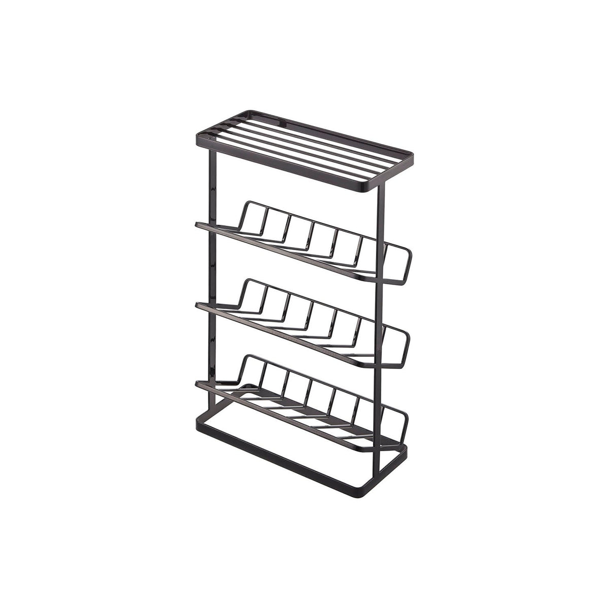 Yamazaki Tower Bath Bottle Rack, Slim Rack That Stores Nine Bath Dispenser Bottles on Sloped Shelves So They Come Out Easily and Do Not Go Slimy, Two Hooks Included, Holds 3 kg Per Shelf, 28 x 13 x 44 cm and 1700 g, White or Black