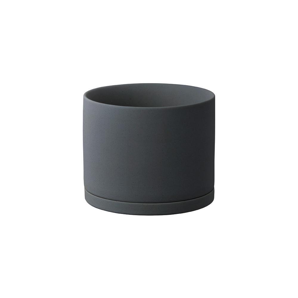 KINTO 191_ Plant Pot 135 x 115 mm, 191_ Plant Pot 135 x 115 mm in Earth Grey or Dark Grey, Glazed Earthenware With Drainage Hole, Wipe Dry and Use Indoors, Made in China, 13.5 x 13.5 x 11.5 cm and 850 g, Earth Grey or Dark Grey