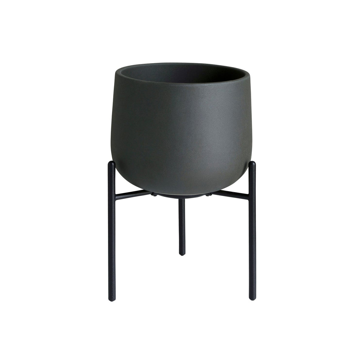 KINTO 211_ Plant Pot With Stand 135 mm, 211_ Plant Pot With Stand 135 mm in Earth Grey or Dark Grey, Glazed Earthenware With Drainage Hole, Wipe Dry and Use Indoors, Made in China, 15.5 x 13.5 x 23 cm and 920 g, Earth Grey or Dark Grey