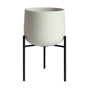 KINTO 211_ Plant Pot With Stand 160 mm, 211_ Plant Pot With Stand 160 mm in Earth Grey or Dark Grey, Glazed Earthenware With Drainage Hole, Wipe Dry and Use Indoors, Made in China, 18 x 16 x 28.5 cm and 1370 g, Earth Grey or Dark Grey