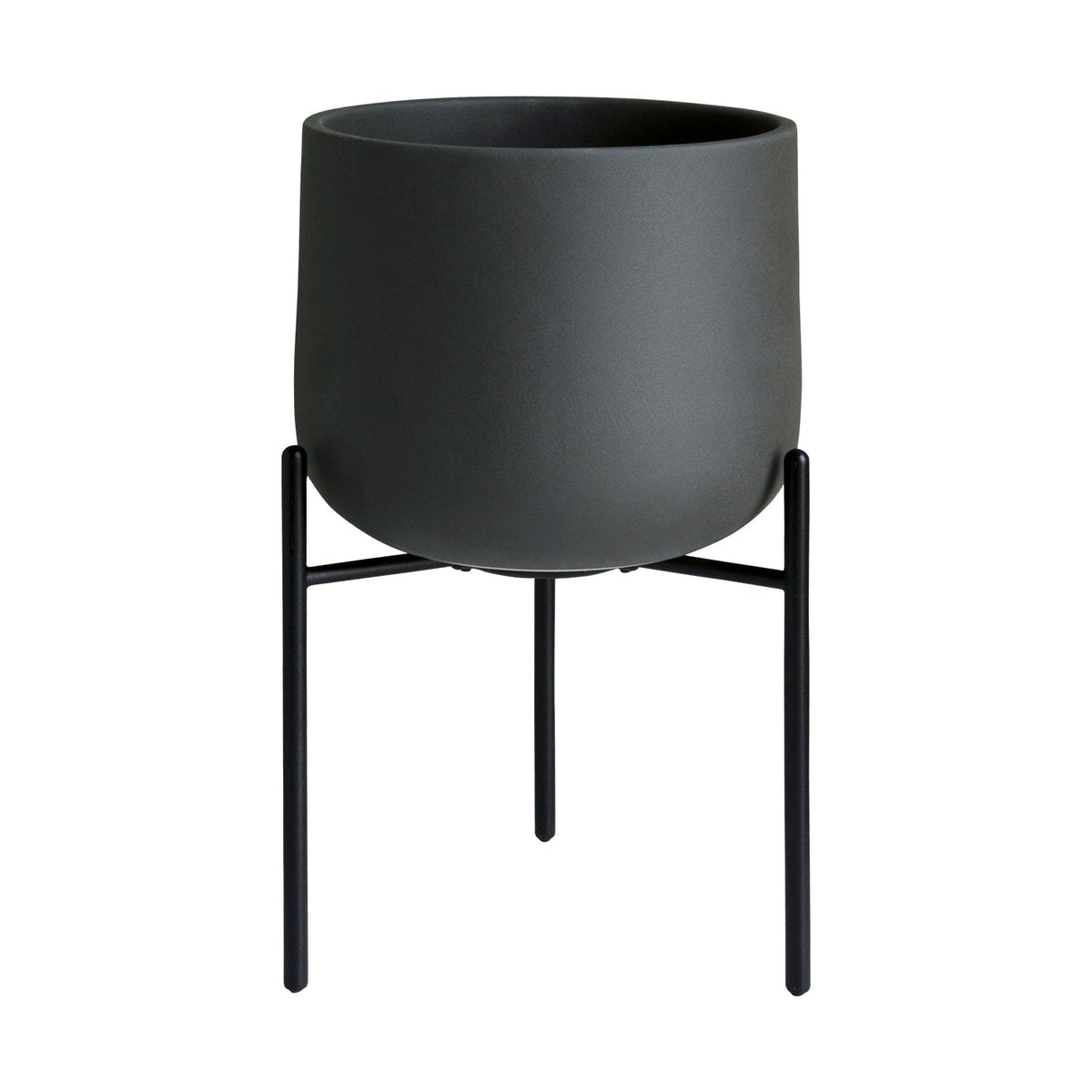 KINTO 211_ Plant Pot With Stand 160 mm, 211_ Plant Pot With Stand 160 mm in Earth Grey or Dark Grey, Glazed Earthenware With Drainage Hole, Wipe Dry and Use Indoors, Made in China, 18 x 16 x 28.5 cm and 1370 g, Earth Grey or Dark Grey