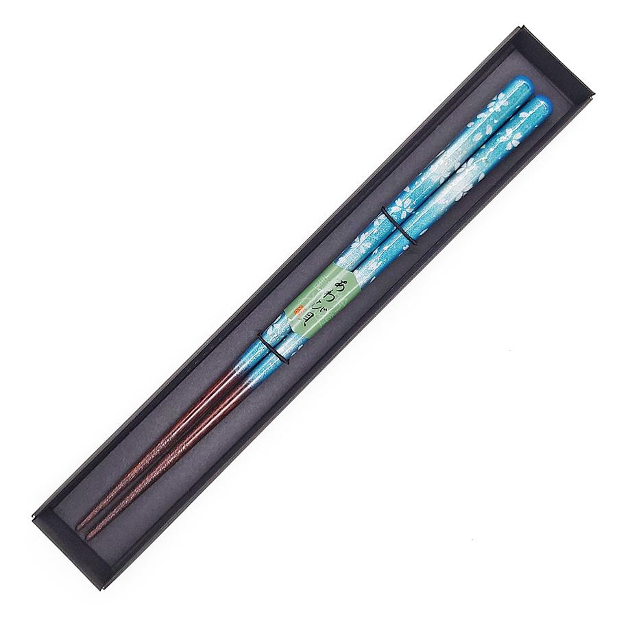 Kawai Hanabiyori Blue Sakura Chopsticks 23 cm With Gift Box