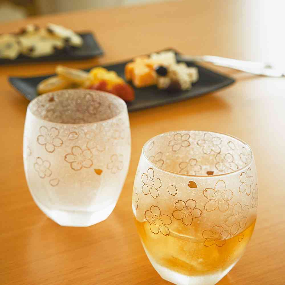ADERIA Gold Sakura Old Fashioned Glass With Cherry Blossoms