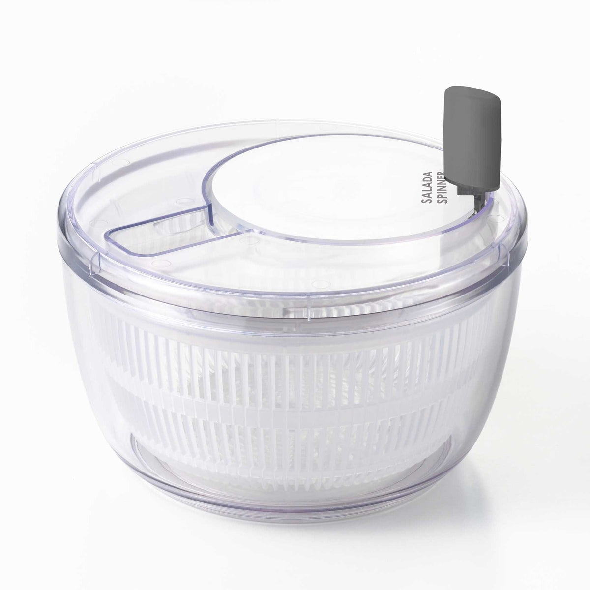 GraSUS Clear Salad Spinner 21 cm, Clear 21 cm Salad Spinner With a Folding Handle That Lies Flat to Save Room, Four Ways to Use It, Takes Apart to Wash, Dishwasher Safe, Made in Japan, 21 x 21 x 12.2 cm and 690 g, Clear