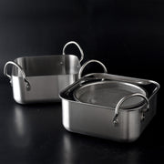 GraSUS Square Frying Pot and Oil Pot 16 cm, Square Stainless Frying Pot With a Second Pot That Doubles as an Oil Pot, Draining Tray Included, Dishwasher Safe, 19 x 19 x 14.5 cm stacked and 840 g, Stainless