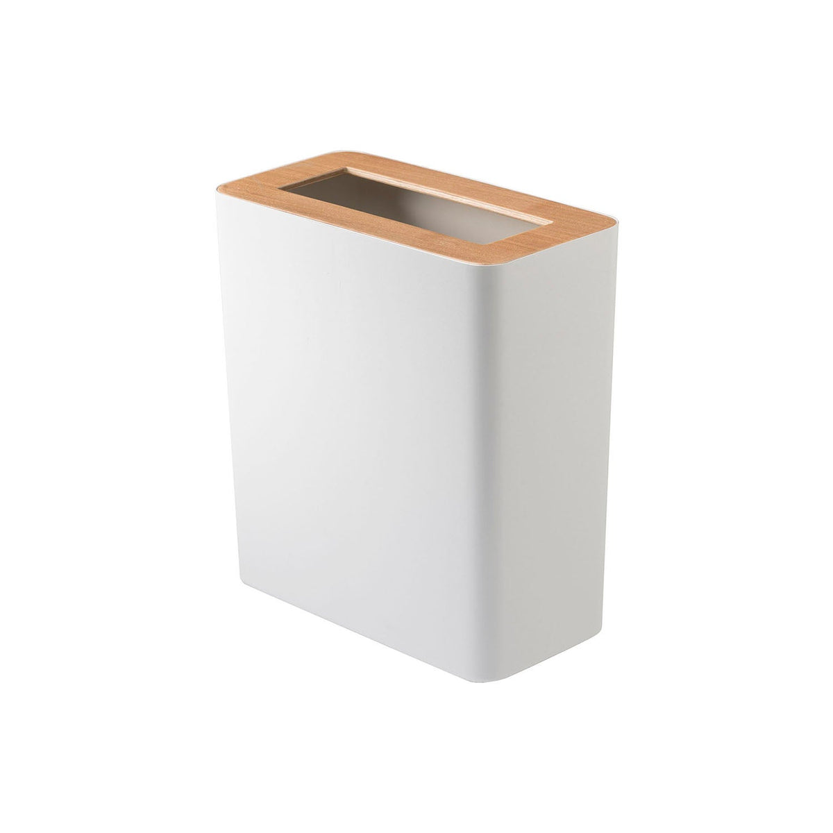 Yamazaki Rin Square Trash Can, 10 L Square Trash Can Mixing Wood and Metal for a Modern Look, Beautiful Wood Grain Lid, 28 x 15 x 30 cm, 28 x 15 x 30 cm and 1800 g, Brown or Natural