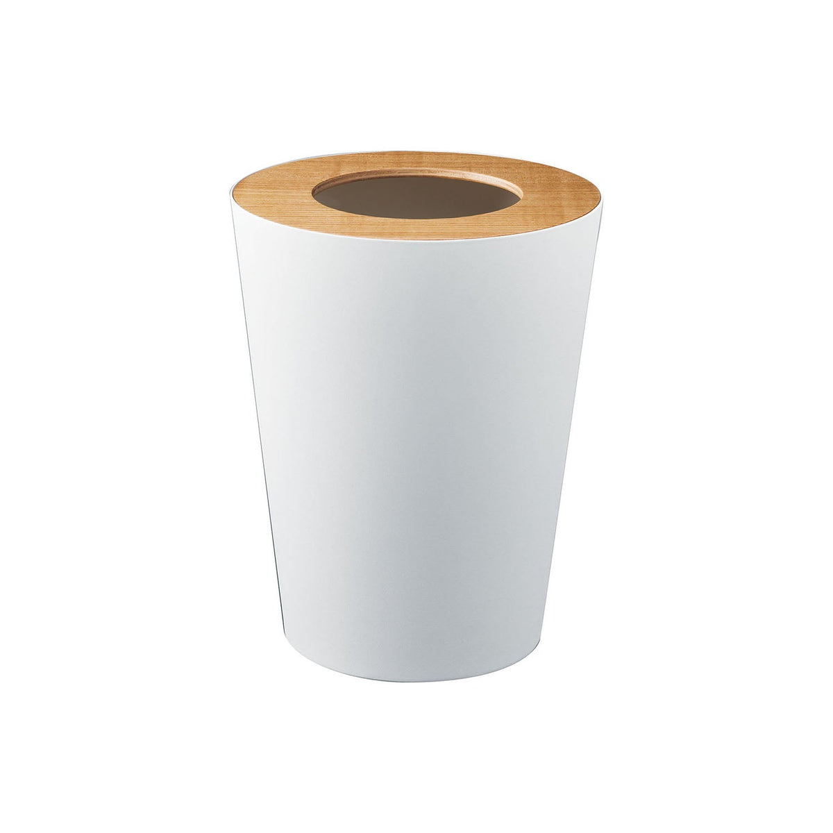 Yamazaki Rin Round Trash Can, 7 L Round Trash Can Mixing Wood and Metal for a Modern Look, Beautiful Wood Grain Lid, 23 x 23 x 28 cm, 23 x 23 x 28 cm and 1300 g, Brown or Natural