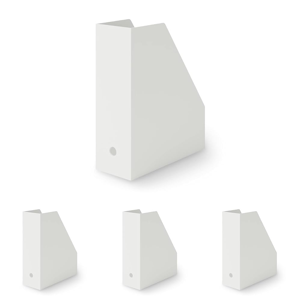 MUJI Stand File Box, Polypropylene with 20% Recycled Material, White-Grey, About 10 x 27.6 x 31.8 cm, Holds About 5 kg, A4 Files, 1 or 4 Boxes