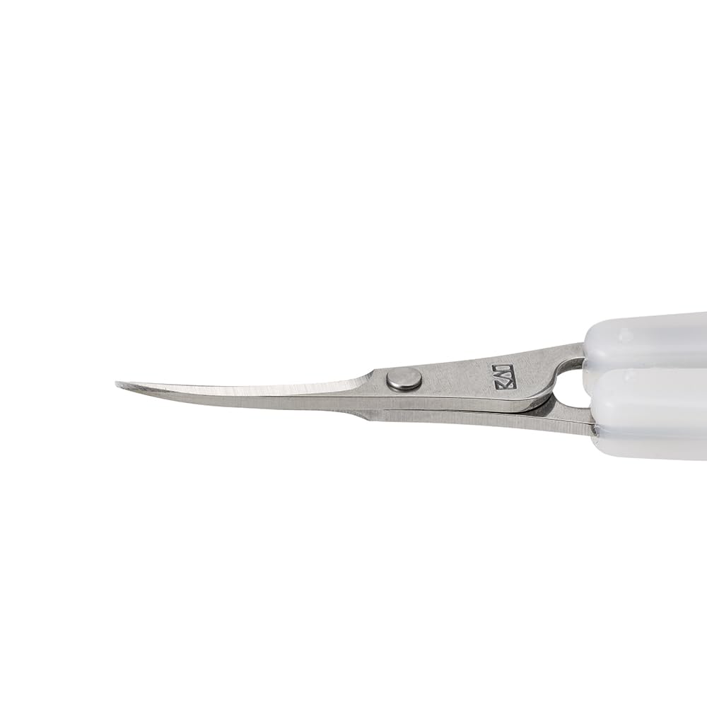 Rosy Rosa Thin-Blade Curved Eyebrow Scissors with Cap, Antibacterial Treated Brow and Fine Hair Scissors, White, Made in Japan