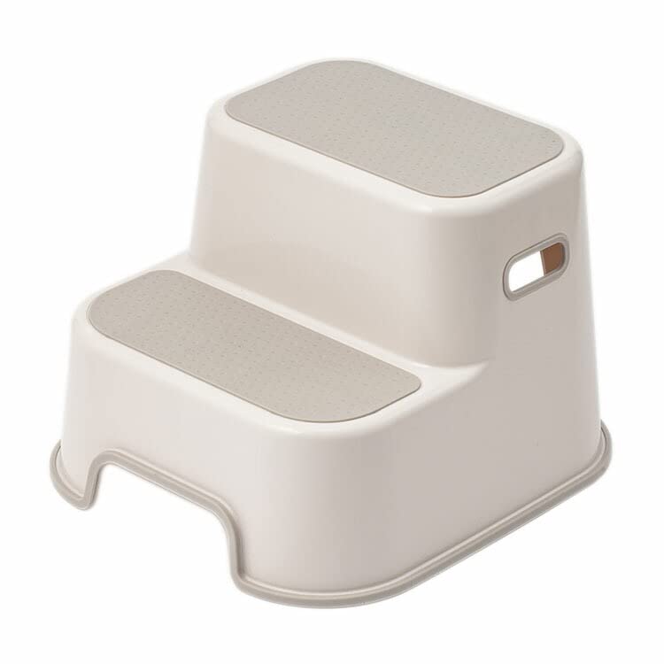 KEYUCA Kids Two-Step Stool, Non-Slip Step Stool 34 x 38 x 26 cm, 895 g, 100 kg Load, Polypropylene with Cushioned Handle, Greige