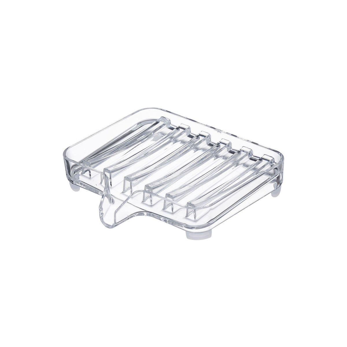Yamazaki Veil Water-Draining Soap Tray, Clear Curved Soap Tray That Lets Water Run Straight Into the Sink and Keeps the Soap From Sliding Off, Doubles as a Sponge Rest, 11 cm Wide, 11 x 10 x 2.2 cm and 50 g, Clear