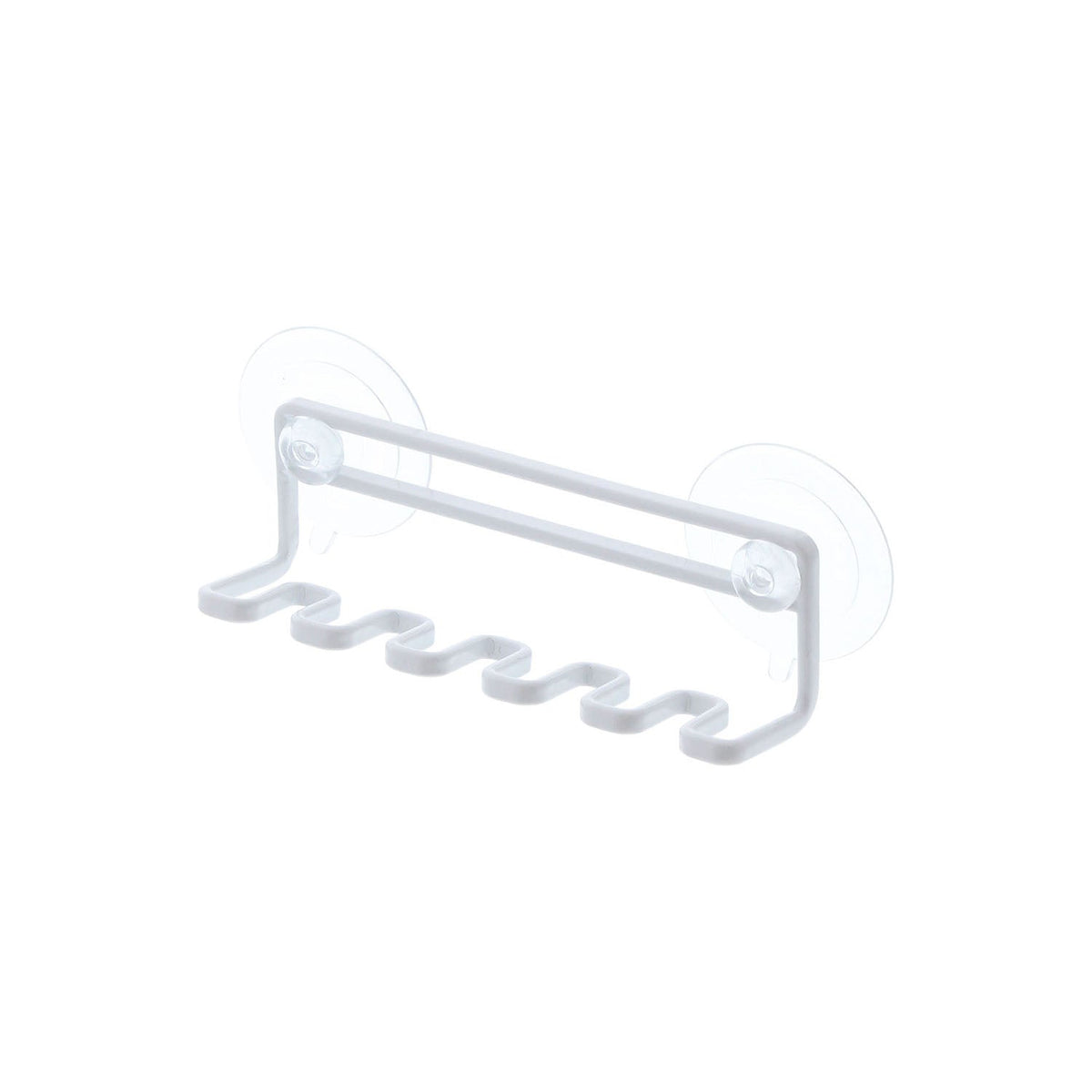 Yamazaki Tower Suction Toothbrush Holder 5 Slots, Five-Slot Toothbrush Holder on Suction Cups That Sticks to a Mirror, Tile or Glass and Floats Brushes So They Dry Quickly, Also Holds a Shaver, 250 g Per Hook, 15 x 4.5 x 5.5 cm and 80 g, White
