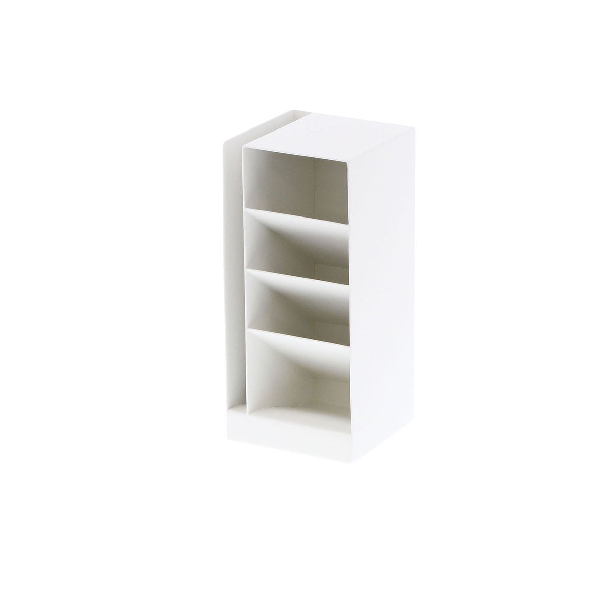 Yamazaki Tower Pen Stand, Heavy Steel Pen Stand With Slanted Dividers That Hold Pens, Mail and a Long Ruler, Stands Upright or Lies on Its Side, Cushions Included, 9 x 9 x 20 cm and 750 g, White or Black