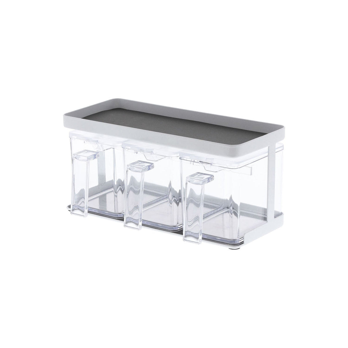 Yamazaki Tower Seasoning Stocker and Rack Set of 3, Set of 3 Seasoning Stockers With a Two-Tier Rack That Keeps Everyday Seasonings Within Reach, Guarded Upper Tier, Washable Mats, 650 mL Each, 27.5 x 11.5 x 13.5 cm and 1000 g, White