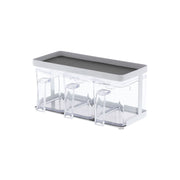 Yamazaki Tower Seasoning Stocker and Rack Set of 3, Set of 3 Seasoning Stockers With a Two-Tier Rack That Keeps Everyday Seasonings Within Reach, Guarded Upper Tier, Washable Mats, 650 mL Each, 27.5 x 11.5 x 13.5 cm and 1000 g, White