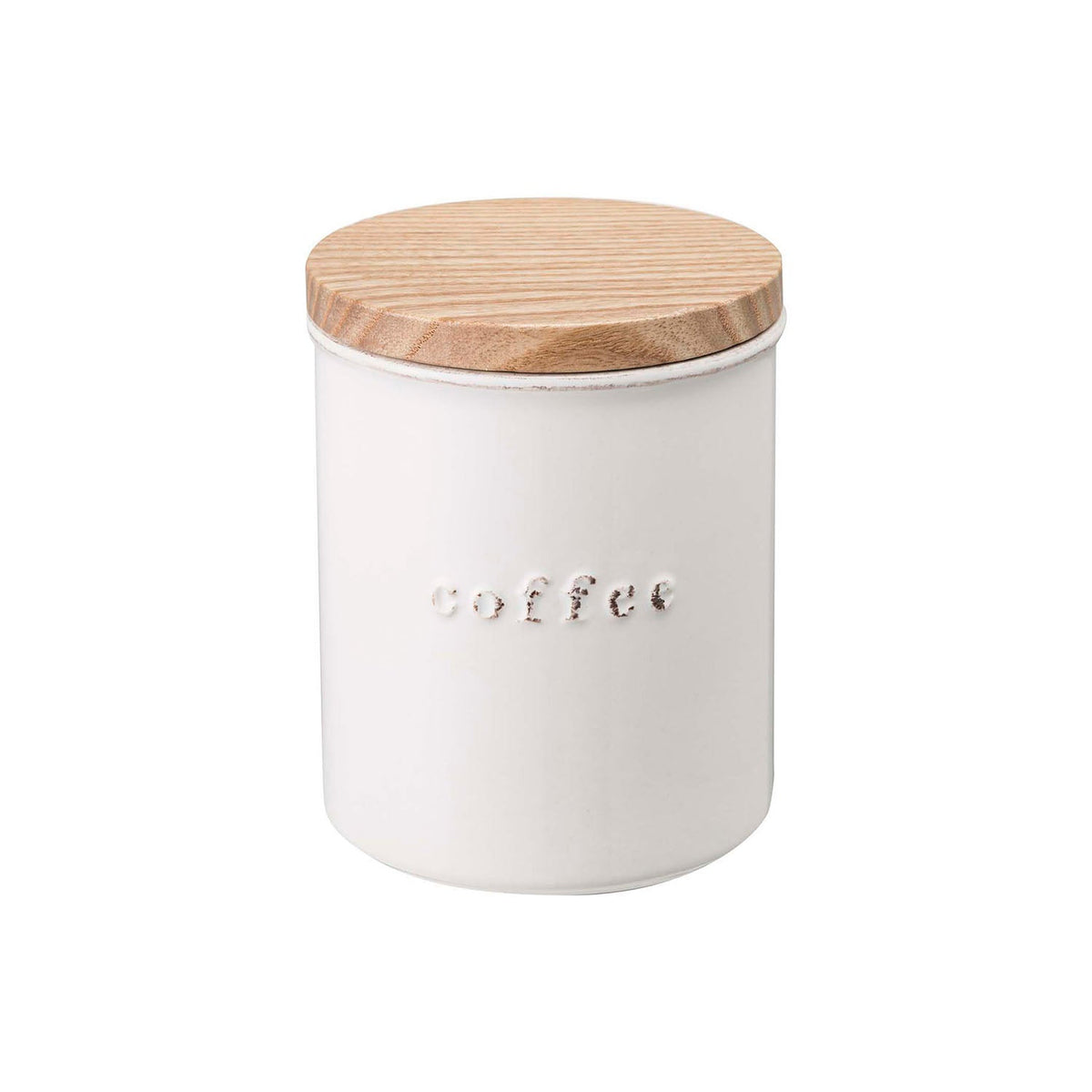 Yamazaki Tosca Ceramic Canister, 450 mL Ceramic Canister With a Natural Wood Lid in Sugar, Salt or Coffee Versions That Suit a Nordic Style Kitchen, 9.5 cm Wide, 9.5 x 9.5 x 11.5 cm and 420 g, Sugar or Salt or Coffee