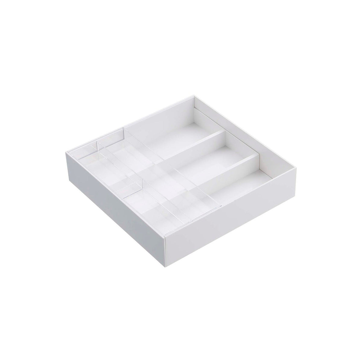 Yamazaki Tower Extendable Sliding Desk Tray, Extendable Tray With a Sliding Translucent Top Tray That Fits Drawers 25 to 45 cm and Sorts Long and Small Desk Items, Heat Safe to 80 C, 25 x 24.6 to 45 x 5.7 cm and 620 g, White or Black