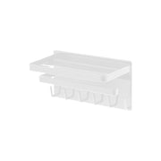 Yamazaki Tower Magnetic Bathroom Multi-Function Rack, Rack That Sticks to a Steel Bathroom Wall by Magnet With a Slitted Tray for Bottles, a Bar for a Body Towel and Hooks for Cleaning Tools, Holds 3.5 kg, 22 x 11 x 12 cm and 780 g, White
