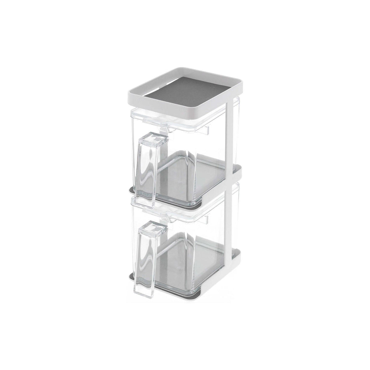 Yamazaki Tower Slim Seasoning Stocker Set of 2 with 3-Tier Rack, Set of Two Seasoning Stockers With a Slim 3-Tier Rack That Fits a Narrow Cooking Space, Hooks for Tools, 650 mL Each, Add More for Three Tiers, 9.5 x 15 x 25 cm and 970 g, White