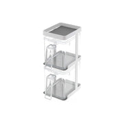 Yamazaki Tower Slim Seasoning Stocker Set of 2 with 3-Tier Rack, Set of Two Seasoning Stockers With a Slim 3-Tier Rack That Fits a Narrow Cooking Space, Hooks for Tools, 650 mL Each, Add More for Three Tiers, 9.5 x 15 x 25 cm and 970 g, White