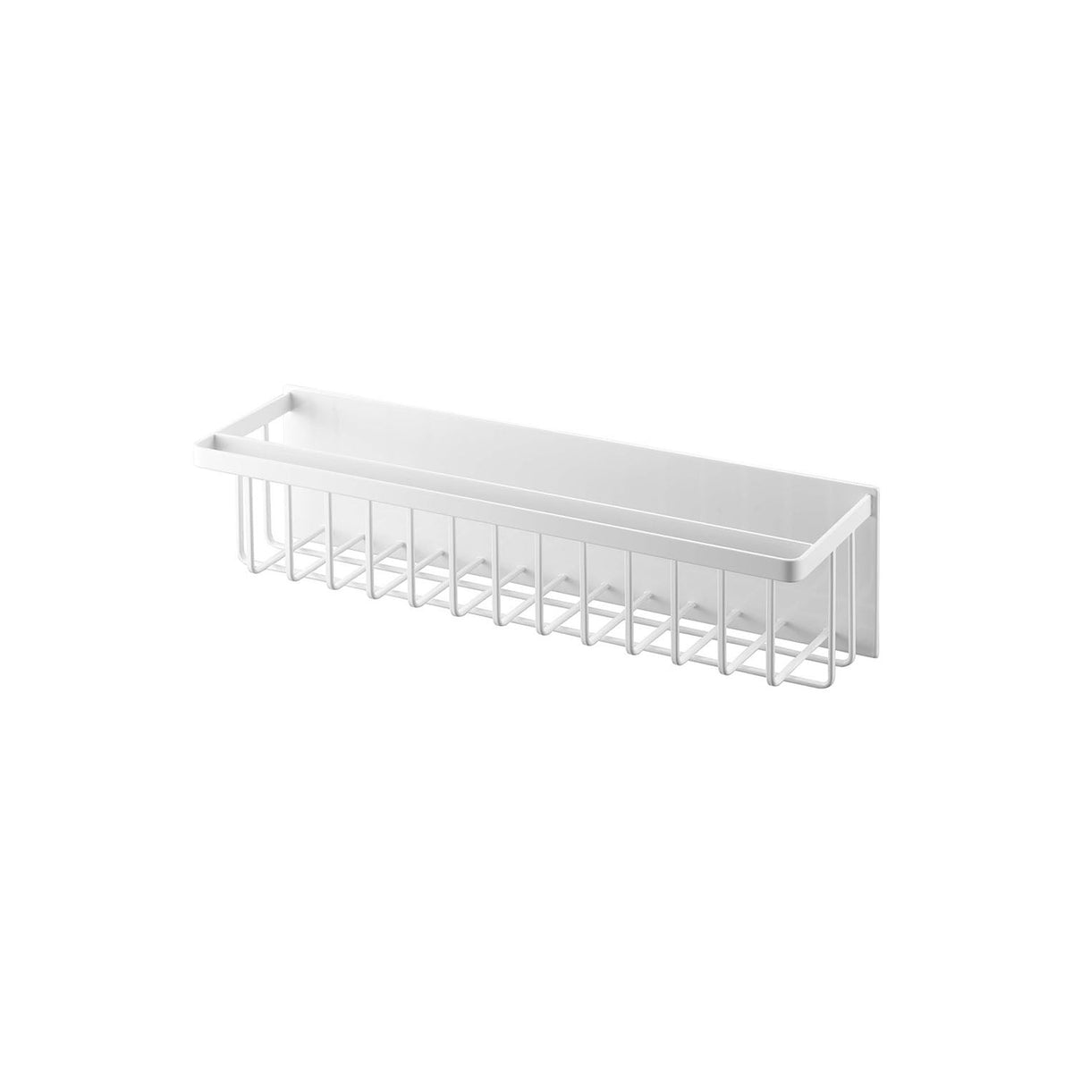 Yamazaki Tower Wide Magnetic Bathroom Basket, Wide Shallow Basket That Sticks to a Steel Bathroom Wall by Strong Magnet and Lines Up Dispenser Bottles and Tubes, Front Bar for Towels, Holds 3 kg, 44.3 x 12.3 x 12 cm and 1450 g, White or Black